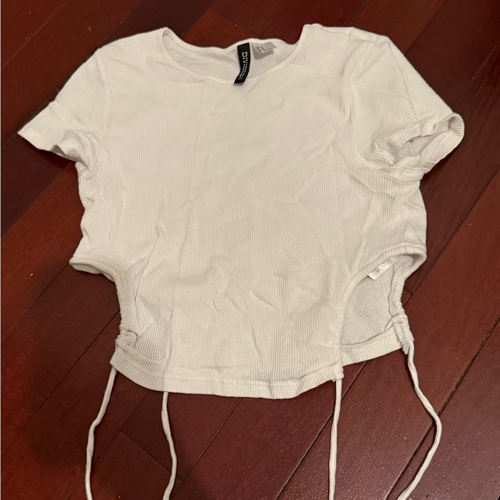 H&M White Crop Tie Front T-Shirt